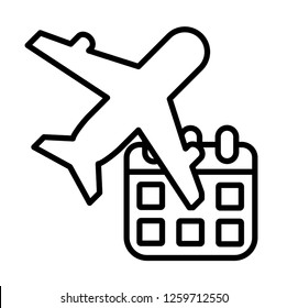 plane schedule travel vector icon, modern design, black and white color, isolated.