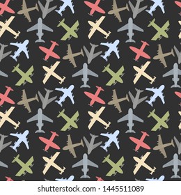 Plane seamless pattern flat style.Airplane ,model plane.Fly and jet  collection