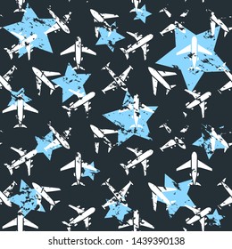 Plane seamless pattern  isolated on a white  background  thin line or outline  style.Airplane silhouette,model plane.Fly and jet  collection