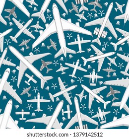 Plane seamless pattern vector aircraft airplane jet flight transportation flying to airport illustration aviation backdrop of aeroplane airliner and airfreighter cargo background.