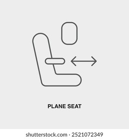 Ícone ou logotipo da linha fina Plane Seat. Símbolo ou assinatura no tema da companhia aérea ou do aplicativo de viagem. Ilustração de linha de vetor.