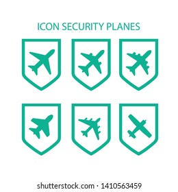 Plane security with shield icons