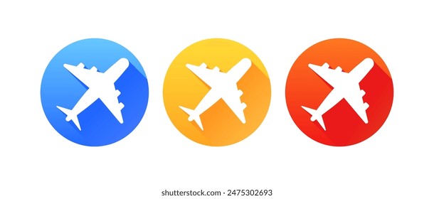 Plane set icons. Round simple icons. Flat style. Vector icons.