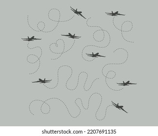 Plane Set Outline On Gray. Airplane Clipart. Plane Vector Icon Set.