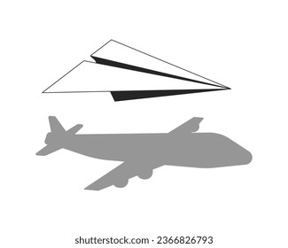 Plane shadow flat monochrome isolated vector object. Flying paper plane. Editable black and white line art drawing. Simple outline spot illustration for web graphic design