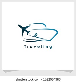 plane and ship icon logo design vector, traveling brand logo design template