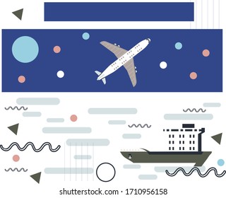 
the plane, ship, sky, sea, for the boy flat