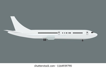 Plane with side view mock up. Flat and solid color vector illustration.