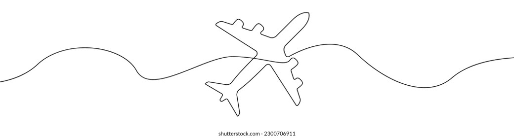 Vector de dibujo continuo de la línea de señalización del plano. Fondo vectorial de una línea Plano. Icono de plano. Esbozo continuo del avión. Diseños de Planes Lineales.