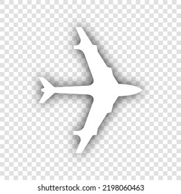 Señal del avión. Icono blanco con sombra gris natural caída en fondo transparente. Ilustración.