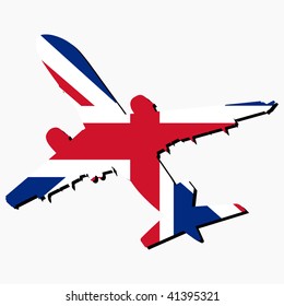 plane silhouette with British flag illustration