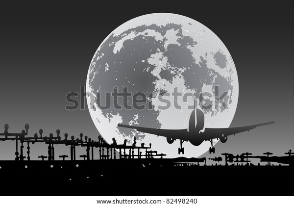 Plane silhouette\
with full moon on\
background