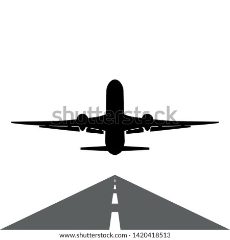 plane silhouette gets off the runway on white