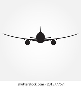 Plane silhouette icon or sign isolated on white. Vector illustration.