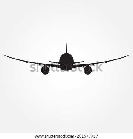 Plane silhouette icon or sign isolated on white. Vector illustration.