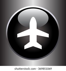 Plane silhouette on black button