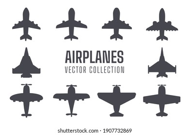 Plane silhouette set Simple fighter plane airliner silhouette vector design isolated from background