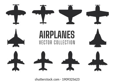 Plane silhouette set Simple fighter plane airliner silhouette vector design isolated from background