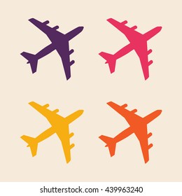 Plane silhouette in the sky colorful travel design icon