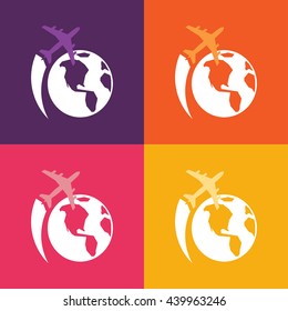Plane silhouette in the sky colorful travel design icon