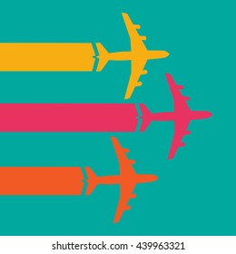 Plane silhouette in the sky colorful travel design background