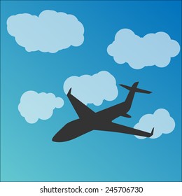 Plane silhouette in the sky. Vector illustration