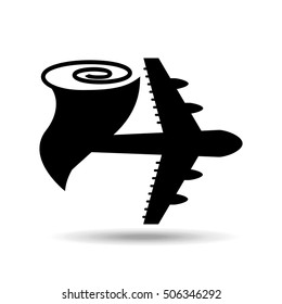 plane silhouette and tornado icon, vector illustration