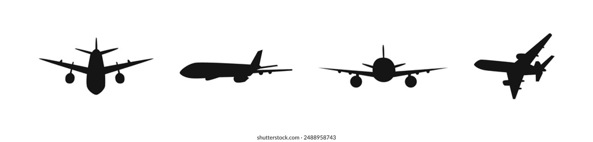 Plane silhouette vector set. Jet planes flat black illustration.