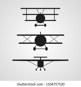 Plane silhouettes - triplane, biplane, ultralight - vector design