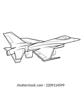 plane sketch, coloring book, cartoon illustration, isolated object on white background, vector, eps