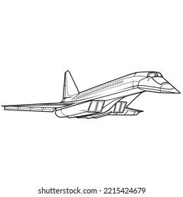 plane sketch, coloring book, isolated object on white background, vector illustration, eps