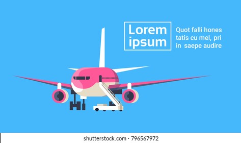 Plane In Sky Airplane Over Blue Background With Copy Space Flat Vector Illustration