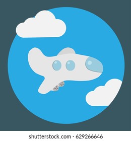 Plane in sky cartoon. Vector illustration.