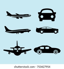 plane, sport car icon vector