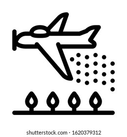 Plane Spraying Icon Vector. Outline Plane Spraying Sign. Isolated Contour Symbol Illustration