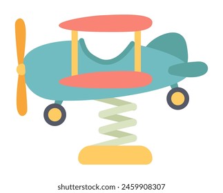 Plane spring rider in flat design. Rocking attraction at playground park. Vector illustration isolated.