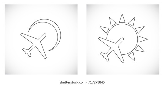 plane with sun - concept outline icon