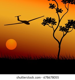 a plane at sunset. landscape, evening 