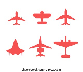 Icono del símbolo del avión conjunto de iconos del avión señalización de la aeronave de la colección de vehículos de transporte de vuelo ilustración del vector. Símbolos de planos iconos de aviones señalización transporte negro gráfico plano aislado en fondo blanco