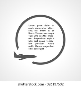 plane symbol and circle on gray gradient background