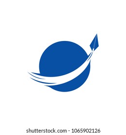 plane symbol flying round planet logo vector