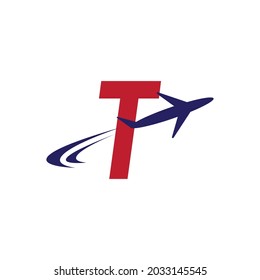 Plane with T initial letter Travel logo vector template