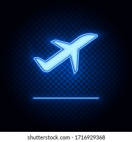 Plane, take off blue neon vector icon