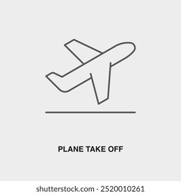 Plane Take Off thin line icon or logo. Symbol or sign on airline or travel app theme. Vector line illustration.