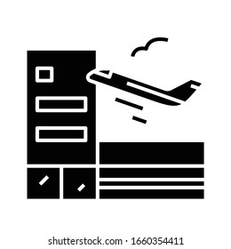 Plane takeoff black icon, concept illustration, vector flat symbol, glyph sign.