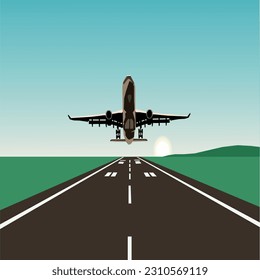 Plane takeoff runway with nature vector image 