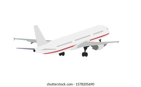 Plane takes off, isolated vector illustration, flat design airplane drawing