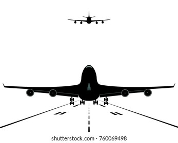 the plane takes off. the plane lands. icon.