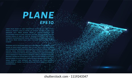 The plane takes off. A small plane is scattered on the particles
