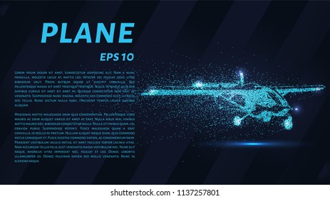 The plane takes off. A small plane is scattered on the particles